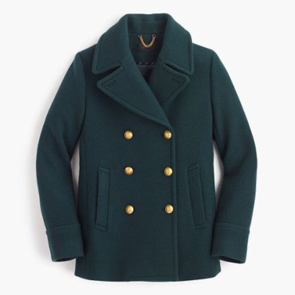 JCREW Majesty Peacoat Wool Green Coat size 10